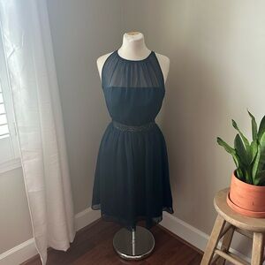 Adriana Papell Knee Length Belted Formal Dress Navy Blue